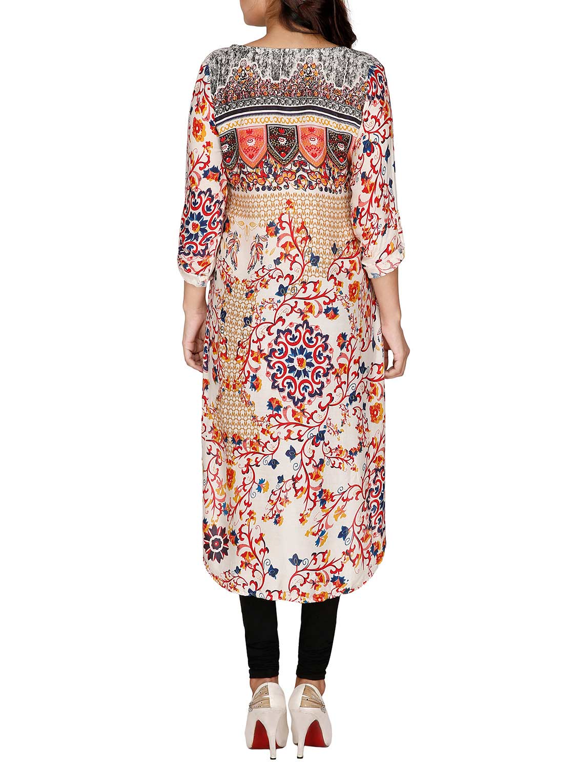 white cotton high-low kurta - 12787782 - Zoom Image - 3