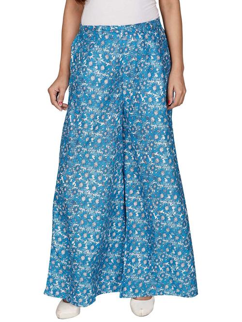 blue cotton printed palazzo - 12787849 - Standard Image - 1