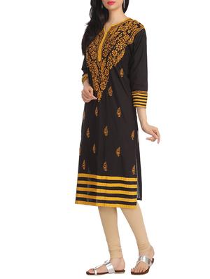 black chikankari embroidered cotton kurta - 12788691 - Standard Image - 2
