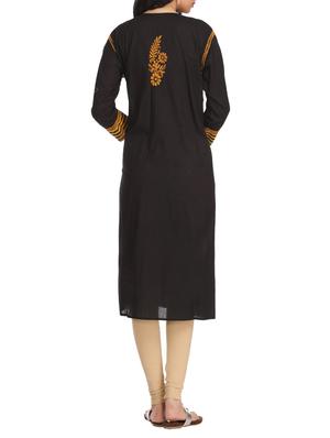 black chikankari embroidered cotton kurta - 12788691 - Standard Image - 3