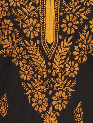 black chikankari embroidered cotton kurta - 12788691 - Standard Image - 4