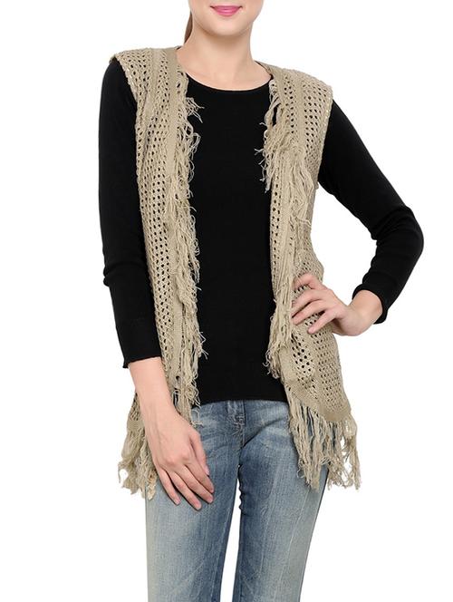 beige acrylic sleeveless shrug - 12789318 - Standard Image - 1