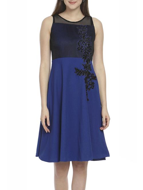 blue polyester fit & flare dress - 12789792 -  Standard Image - 0