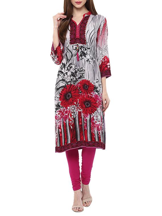 grey rayon long kurta - 12790087 - Zoom Image - 1