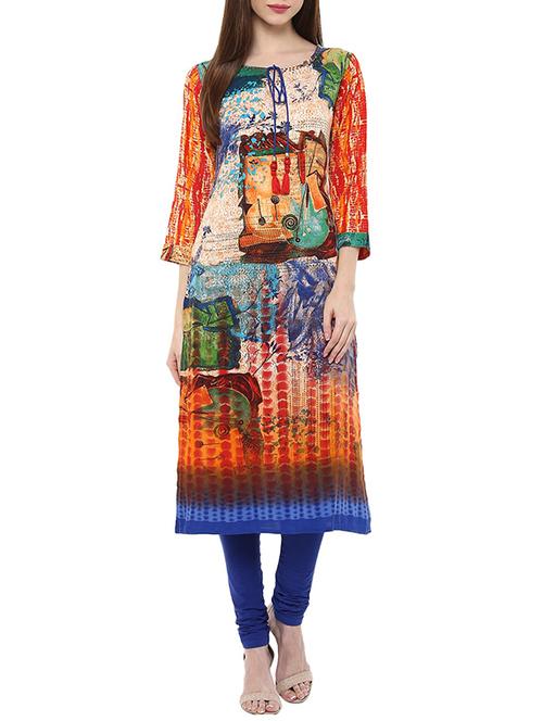 multicolored rayon long kurta - 12790090 - Standard Image - 1