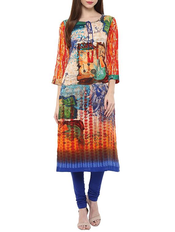 multicolored rayon long kurta - 12790090 - Zoom Image - 1