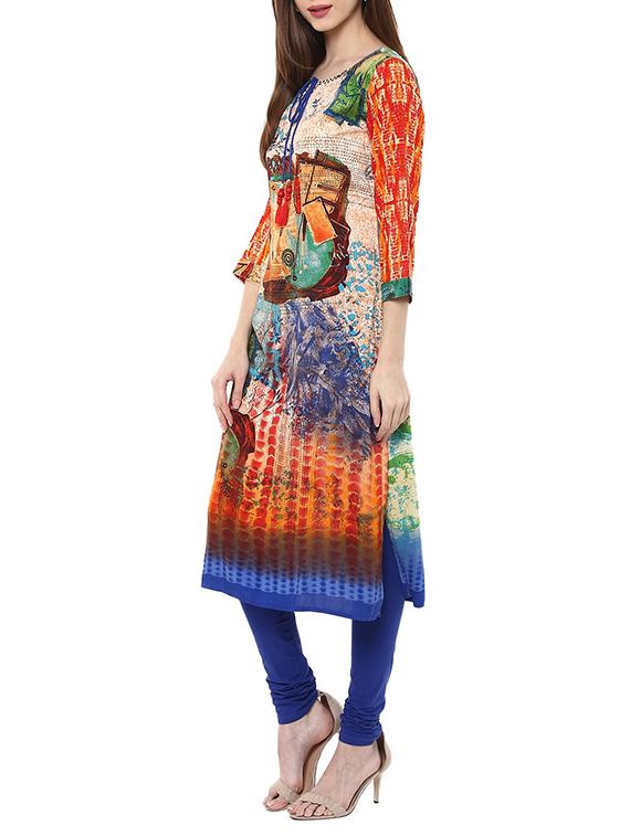 multicolored rayon long kurta - 12790090 - Zoom Image - 2