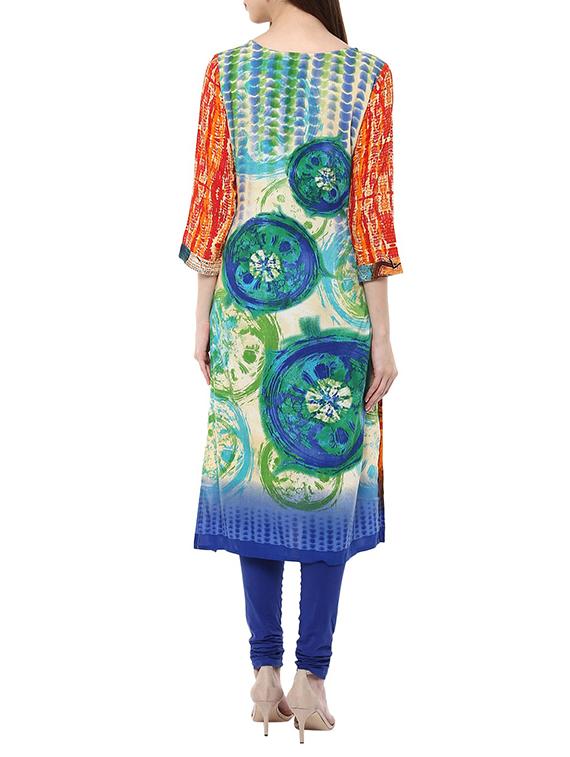 multicolored rayon long kurta - 12790090 - Zoom Image - 3