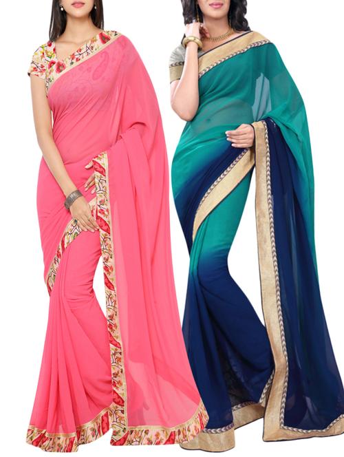 multi colored georgette combos saree with blouse - 12793485 - Standard Image - 1