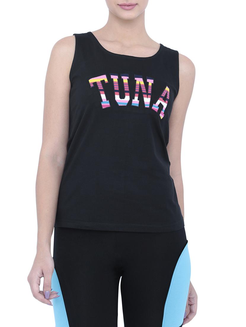 tuna london black cotton tank top tee