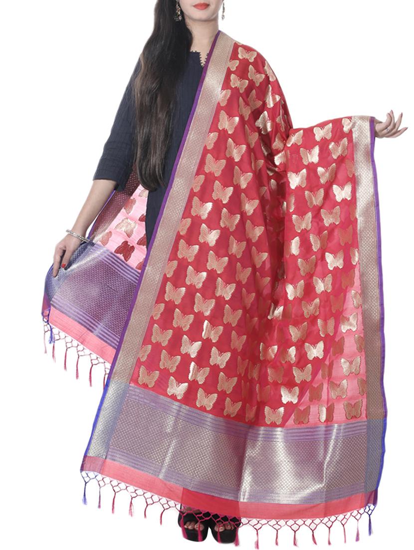 red banarasi silk dupatta - 12799502 - Zoom Image - 1