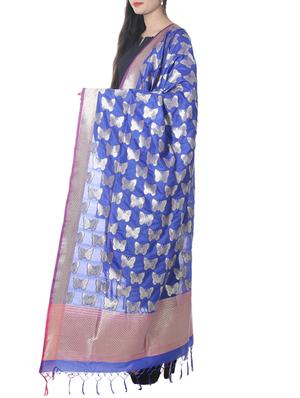 blue banarasi silk dupatta - 12799507 - Standard Image - 2