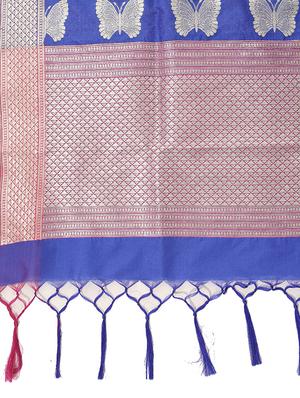 blue banarasi silk dupatta - 12799507 - Standard Image - 3