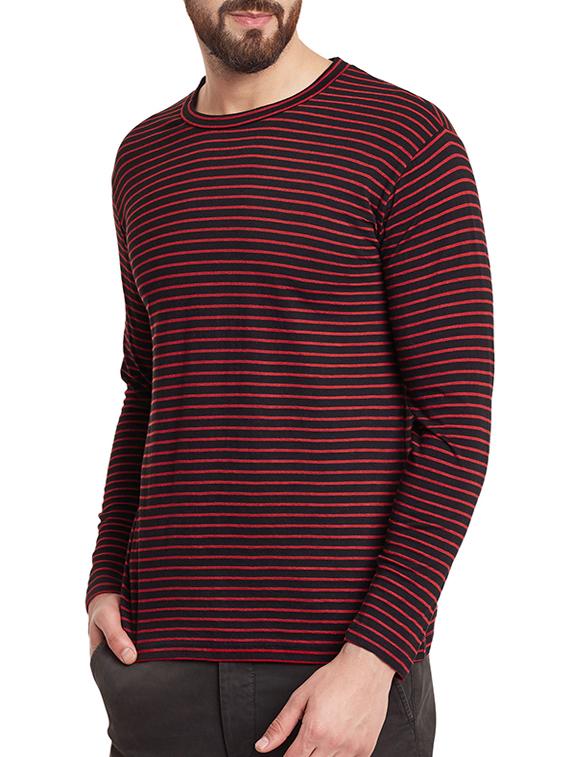 red cotton blend striped t-shirt - 12801058 - Zoom Image - 2