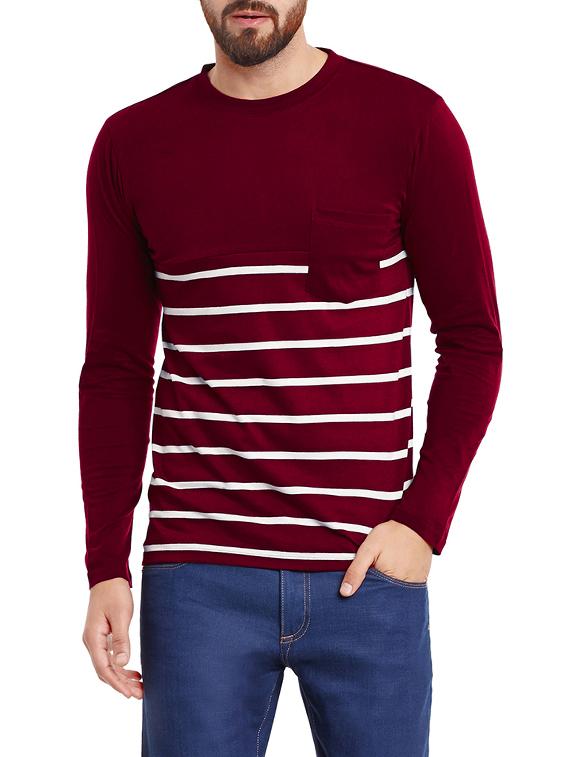 maroon cotton striped t-shirt - 12801305 - Zoom Image - 1
