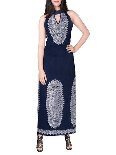 navy blue printed crepe dress - 12801729 - Very Small Image - 1