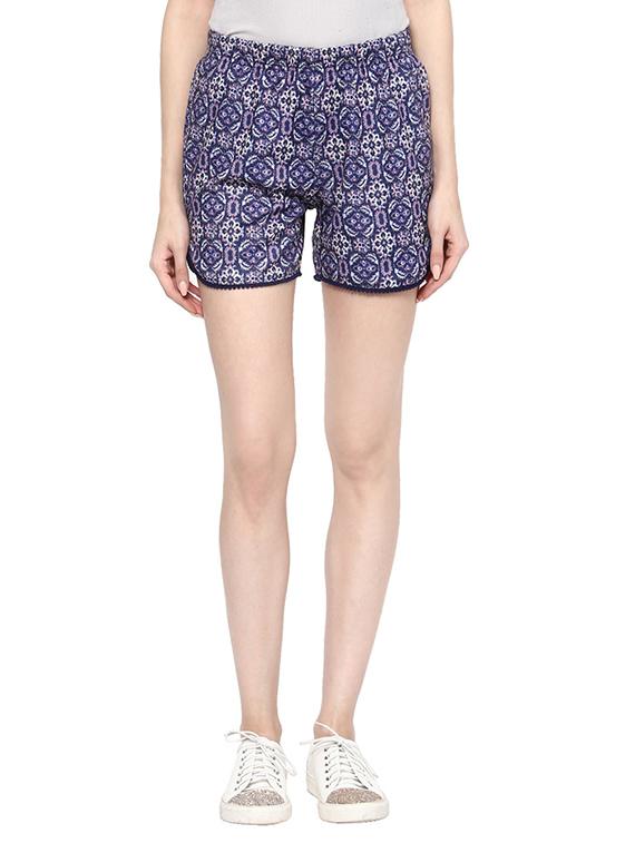 blue printed cotton shorts