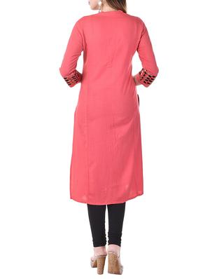 pink cotton slub straight kurta - 12804920 - Standard Image - 3