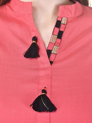 pink cotton slub straight kurta - 12804920 - Standard Image - 4