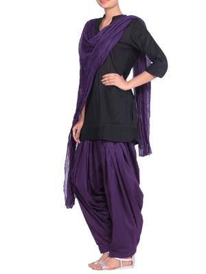 purple cotton salwar with dupatta - 12808797 - Standard Image - 2