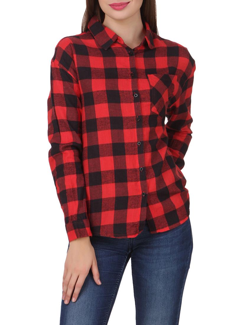 curved hem checkered shirt - 12817371 - Zoom Image - 1