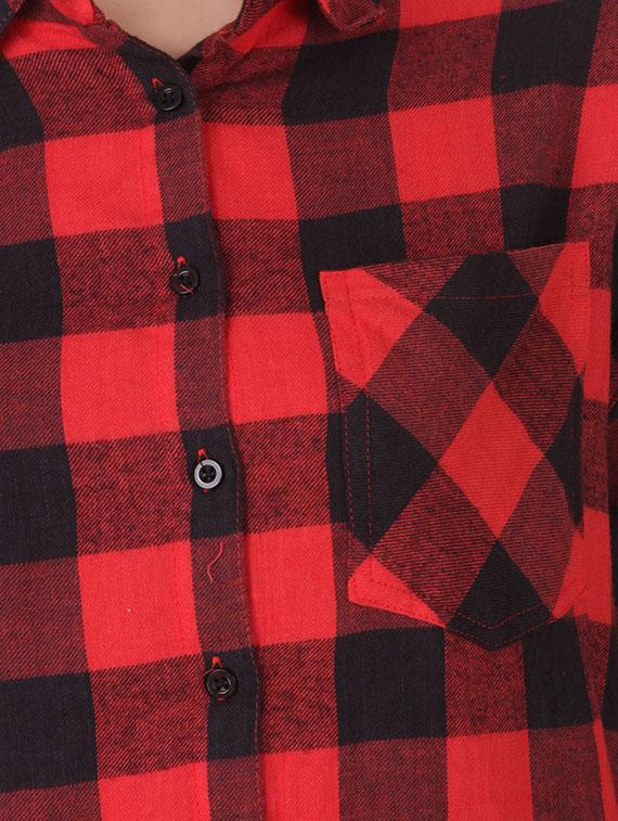 curved hem checkered shirt - 12817371 - Zoom Image - 4