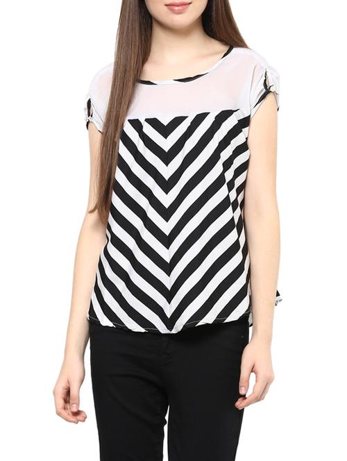 white striped poly crepe top - 12818145 - Standard Image - 1