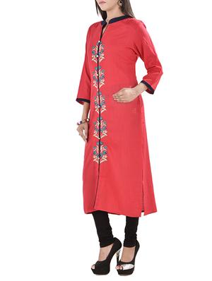 pink cotton straight kurta - 12819149 - Standard Image - 2