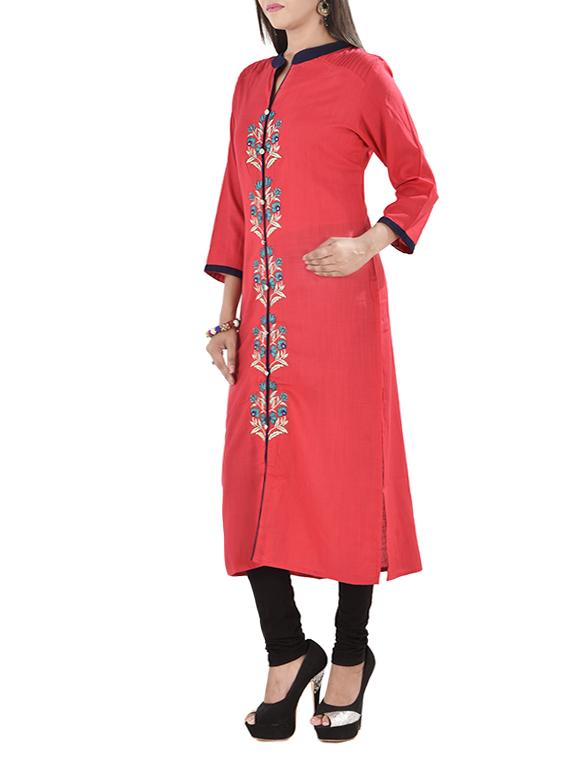 pink cotton straight kurta - 12819149 - Zoom Image - 2