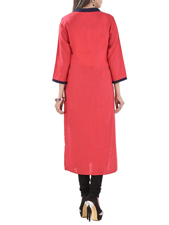 pink cotton straight kurta - 12819149 - Zoom Image - 3