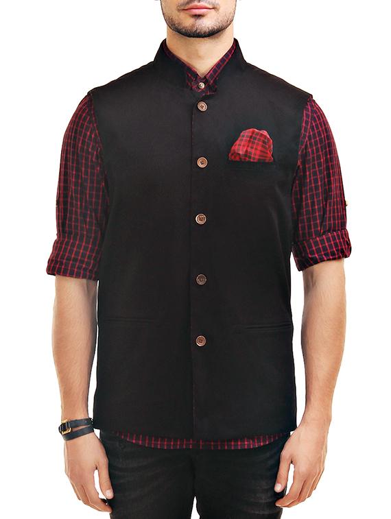 multicoloured cotton reversible nehru jacket - 12819946 - Zoom Image - 4