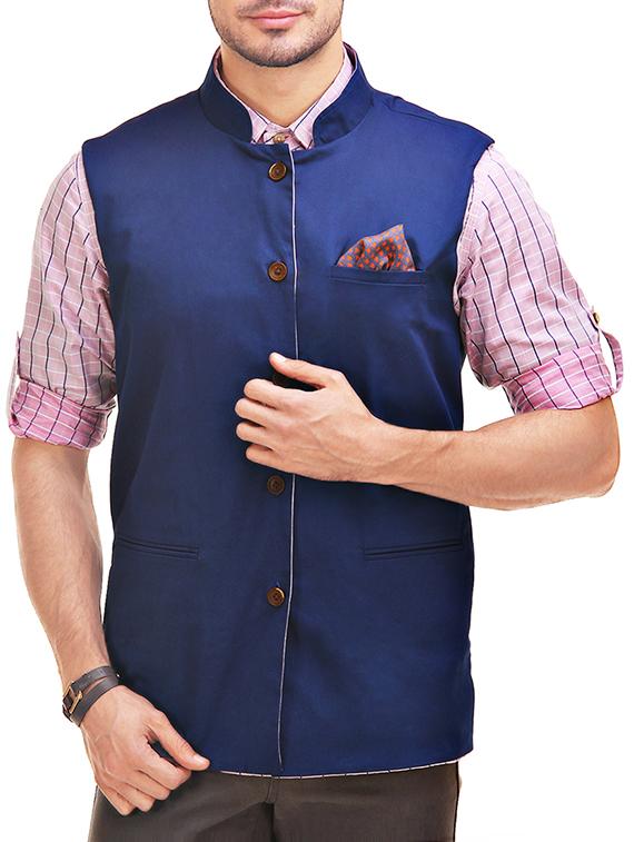 multicoloured cotton reversible nehru jacket - 12819948 - Zoom Image - 4