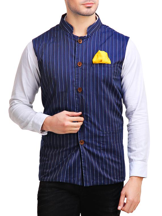 multicoloured cotton reversible nehru jacket - 12819952 - Zoom Image - 1