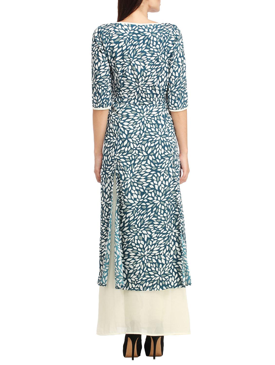 contrast piping front and side slit tunic - 12821683 - Zoom Image - 3