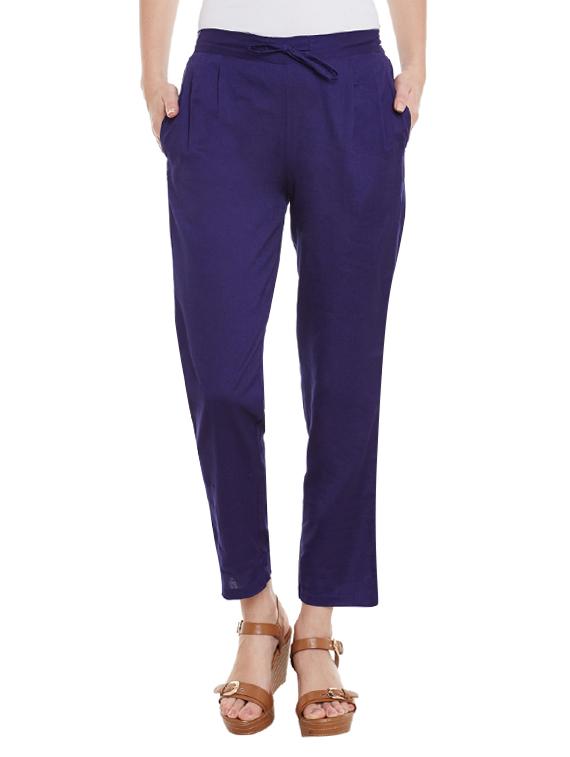 blue cotton pleated trouser - 12821793 - Zoom Image - 1