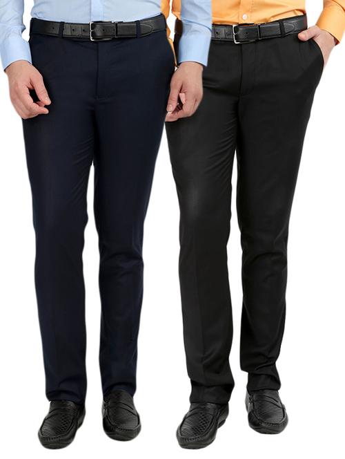 black and blue set of 2 flat front trousers formal trouser - 12823769 - Standard Image - 1