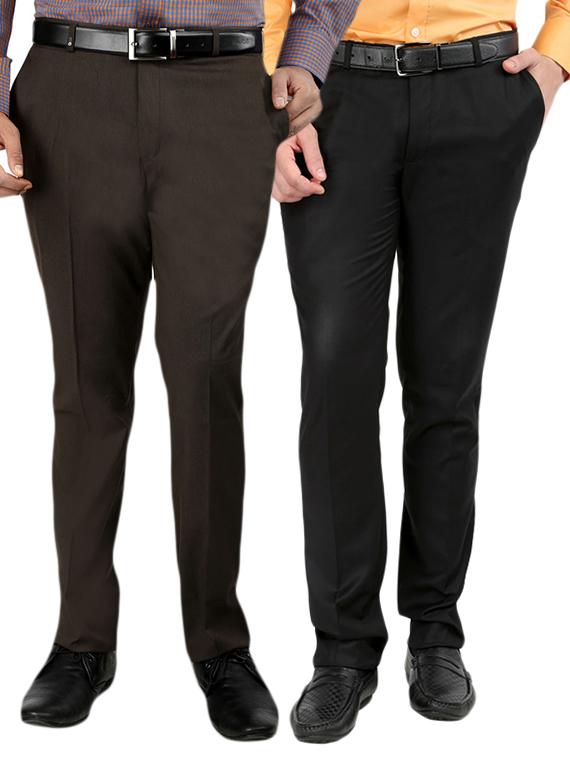 black set of 2 polyester flat front trousers formal trouser - 12823770 - Zoom Image - 1