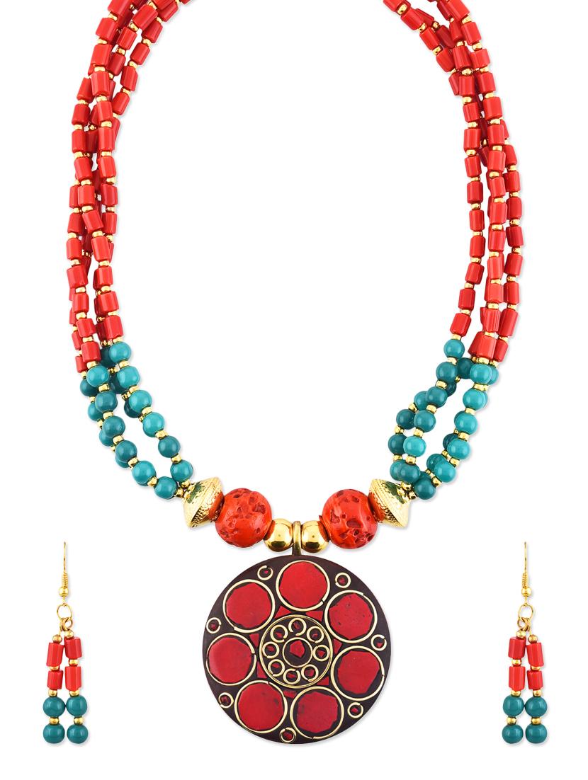 red metal long necklace - 12828318 - Zoom Image - 1