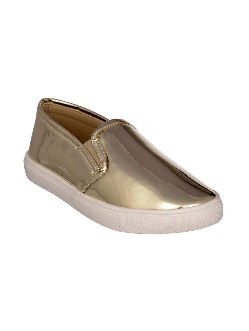 gold faux leather plimsolls casual shoes - 12832635 - Zoom Image - 1