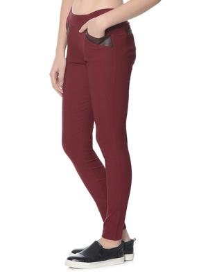 maroon cotton jegging - 12833719 - Standard Image - 4