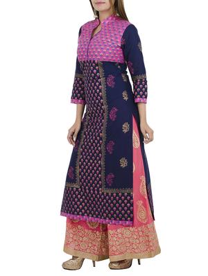 navy cotton straight kurta - 12838404 - Standard Image - 2