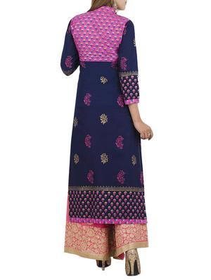 navy cotton straight kurta - 12838404 - Standard Image - 3