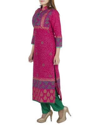 pink cotton printed long kurta - 12838431 - Standard Image - 2