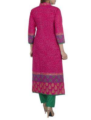 pink cotton printed long kurta - 12838431 - Standard Image - 3