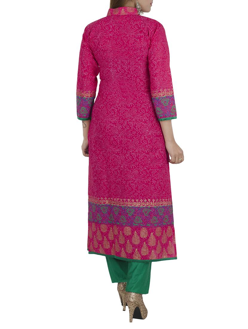 pink cotton printed long kurta - 12838431 - Zoom Image - 3