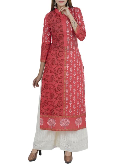pink cotton straight kurta - 12838434 - Standard Image - 1