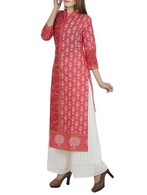 pink cotton straight kurta - 12838434 - Standard Image - 2