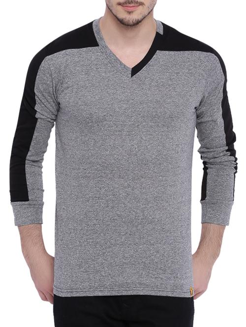 grey color block cotton t-shirt - 12839340 - Standard Image - 1