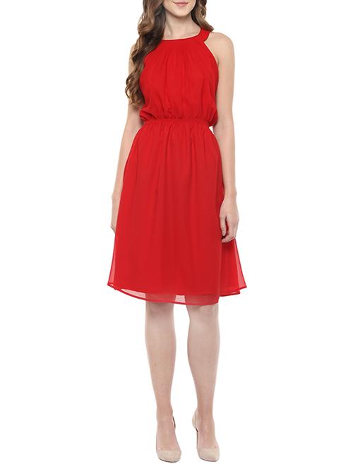 red georgette blouson dress - 12839344 - Standard Image - 1