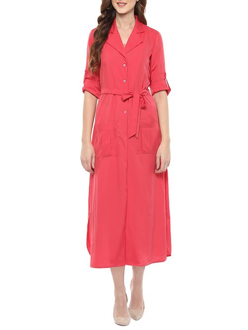 peach crepe belted dress - 12839347 - Standard Image - 1